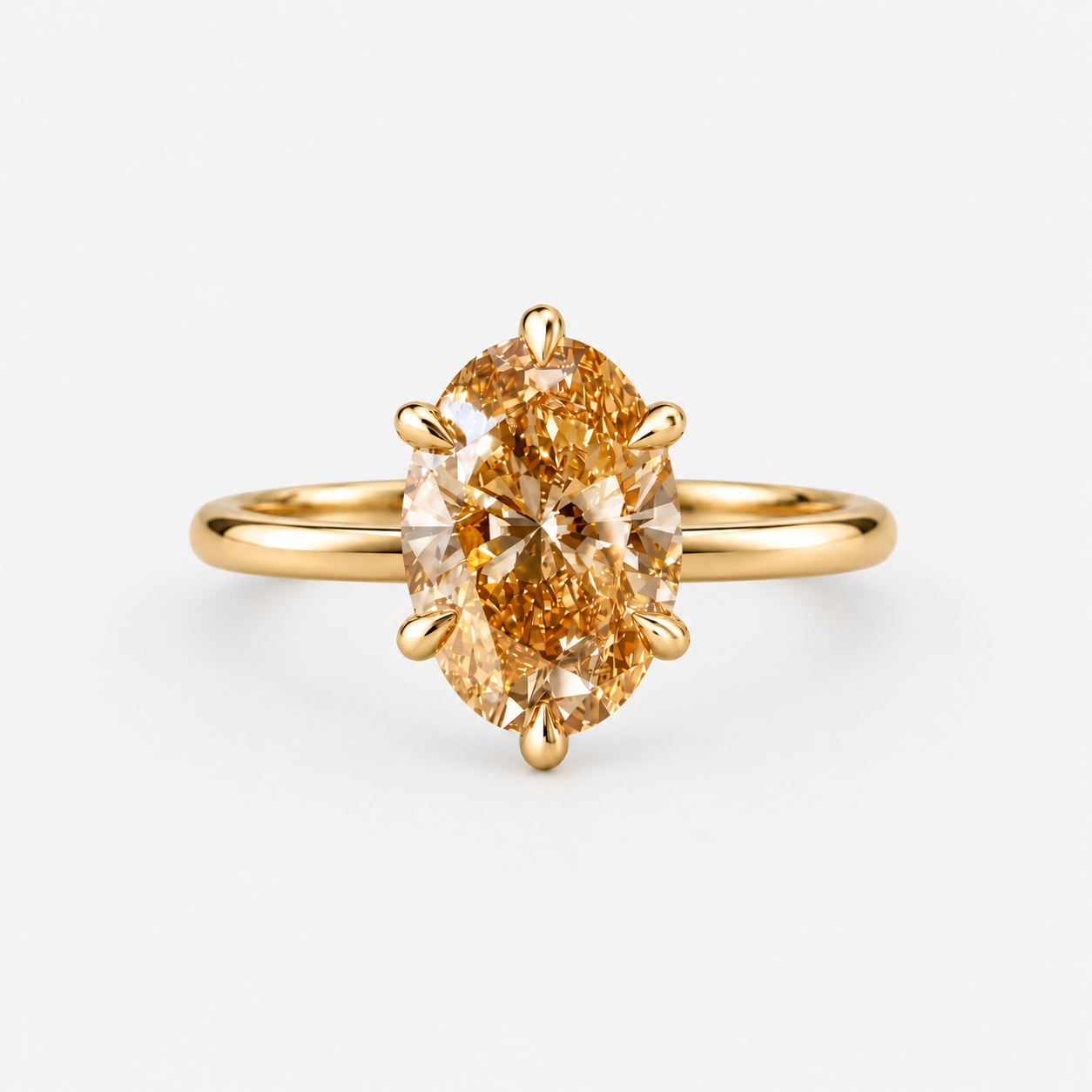 Oval Cut Fancy Champagne  Diamond Solitaire Engagement   Ring in 14K Yellow Gold
