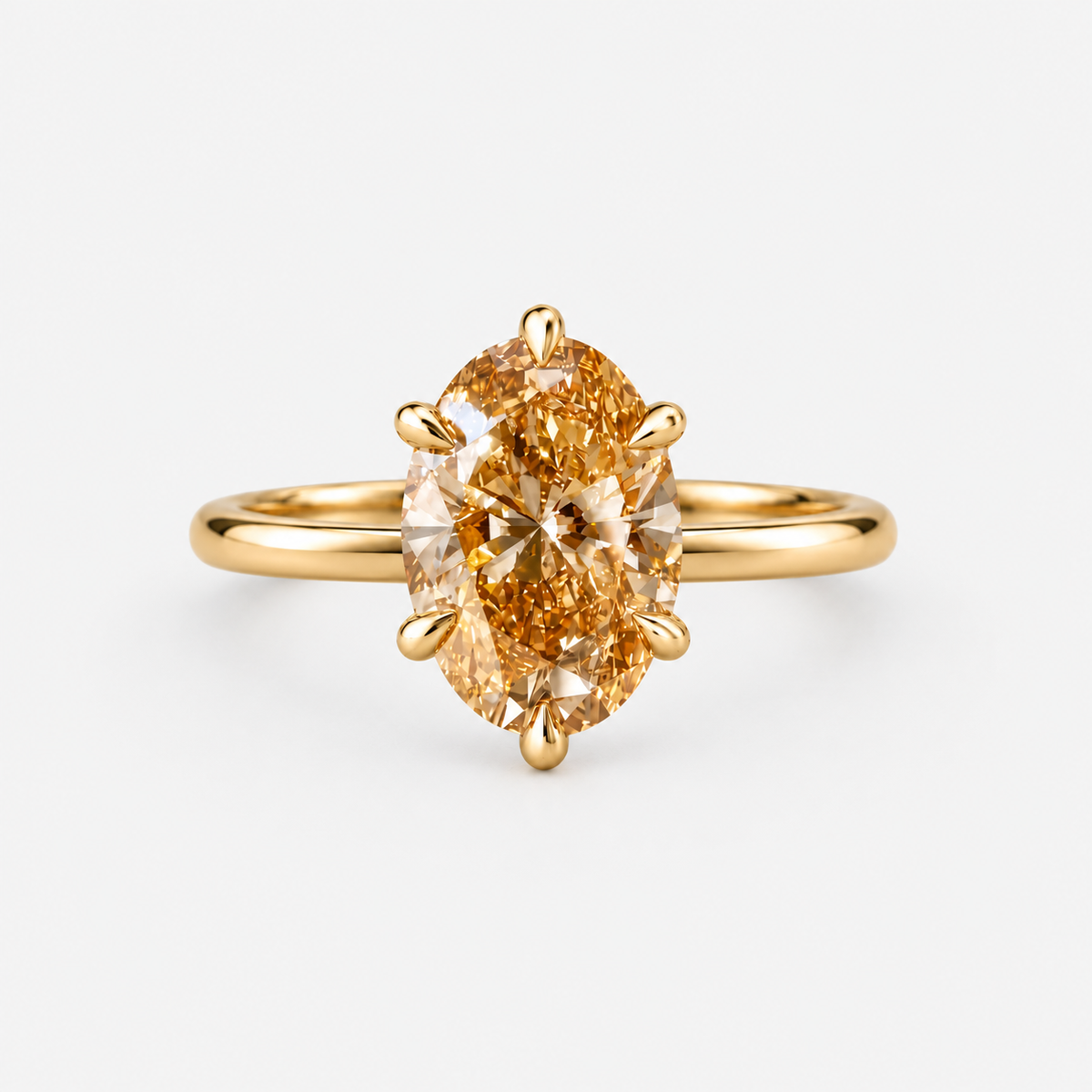 Oval Cut Fancy Champagne  Diamond Solitaire Engagement   Ring in 14K Yellow Gold