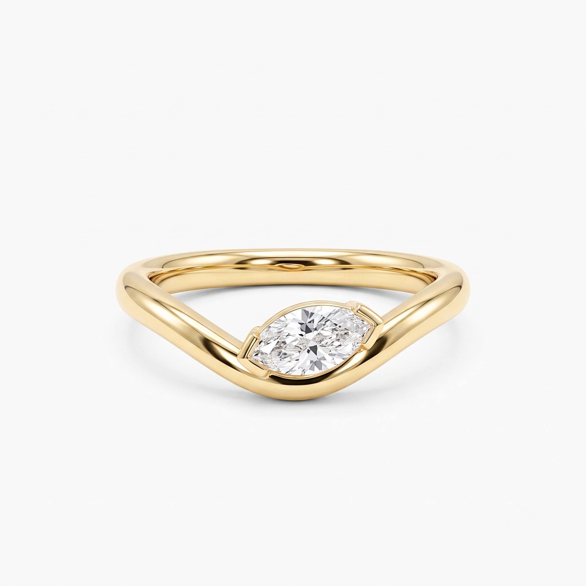Lab Grown Diamond Marquise Brilliant Cut Sculptural Tension Bypass Engagement Ring IGI Certified in 14K Yellow Gold