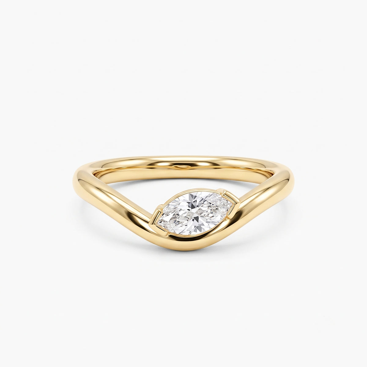 Lab Grown Diamond Marquise Brilliant Cut Sculptural Tension Bypass Engagement Ring IGI Certified in 14K Yellow Gold