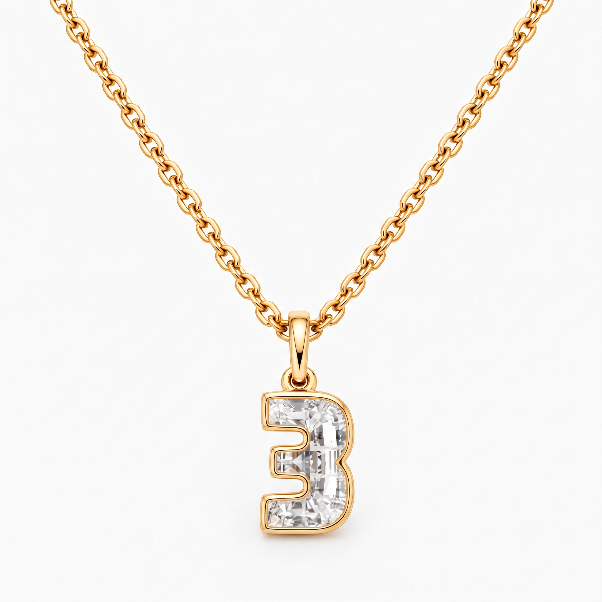 Lab Grown Diamond Number 3 Pendant Necklace in 14K Yellow Gold