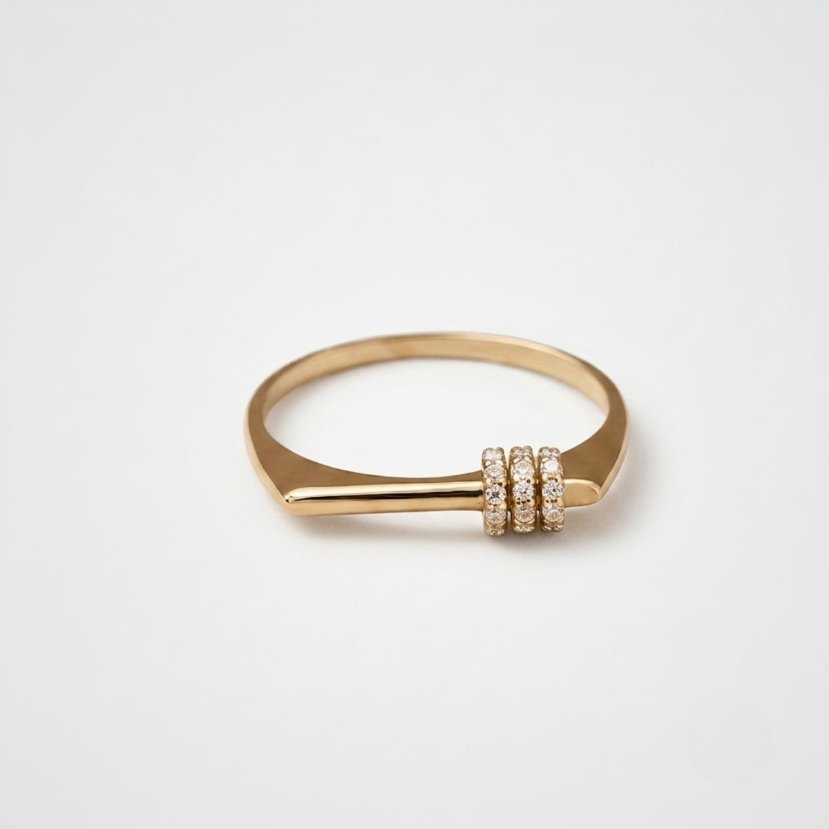 Lab Grown Diamond Triple Row Pave Stackable Open Cuff Band Ring in 14K Yellow Gold