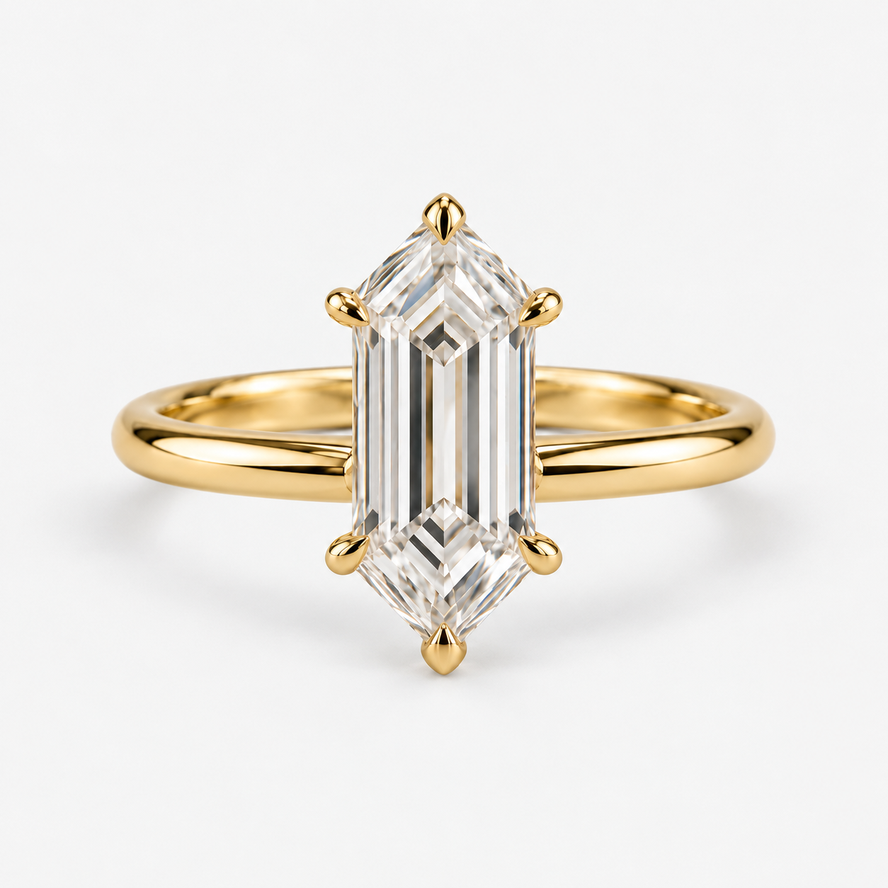 Lab Grown Diamond Elongated Hexagon Cut Solitaire Engagement Ring in 14K Yellow Gold