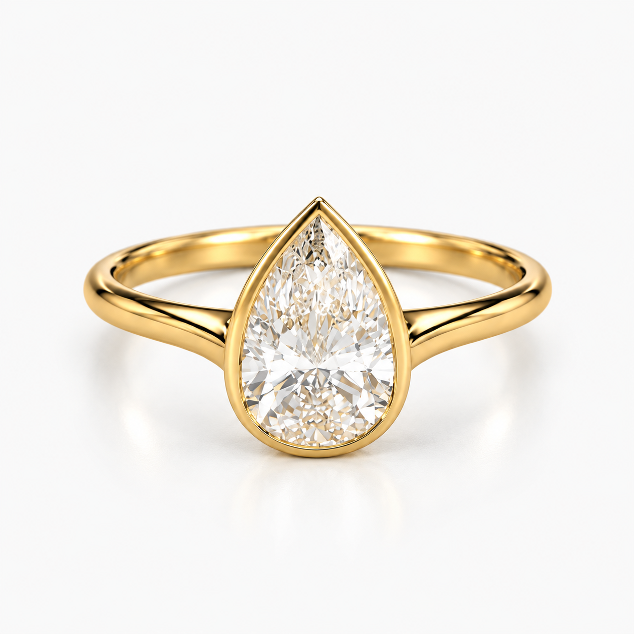 Pear Cut Lab Grown Diamond Bezel Set Engagement Ring in 14K Yellow Gold