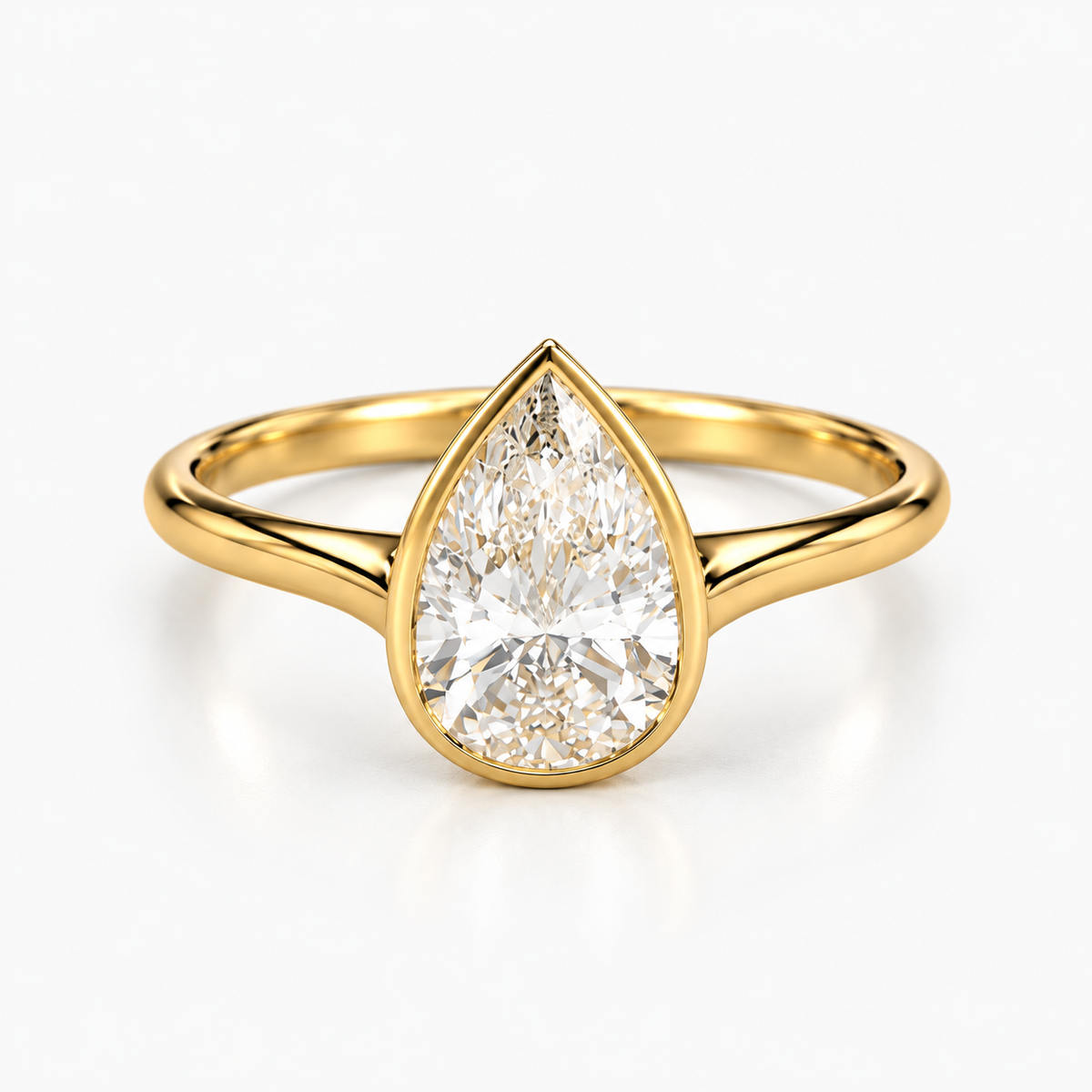 Pear Cut Lab Grown Diamond Bezel Set Engagement Ring in 14K Yellow Gold
