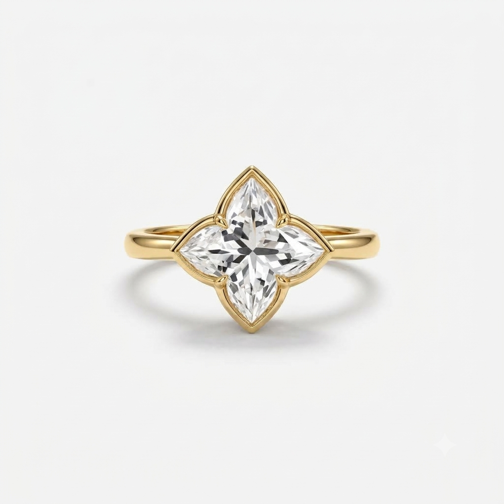 Lab Grown Diamond Lily Cut Plain Solitaire Band Engagement Ring IGI Certified in 14K Yellow Gold