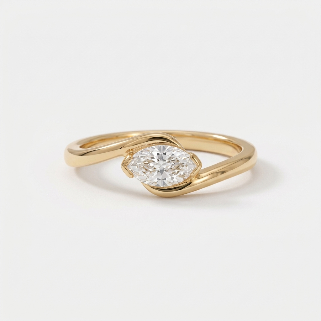 Lab Grown Diamond Marquise Cut East-West Bypass Solitaire Engagement Ring IGI Certified in 14K Yellow Gold