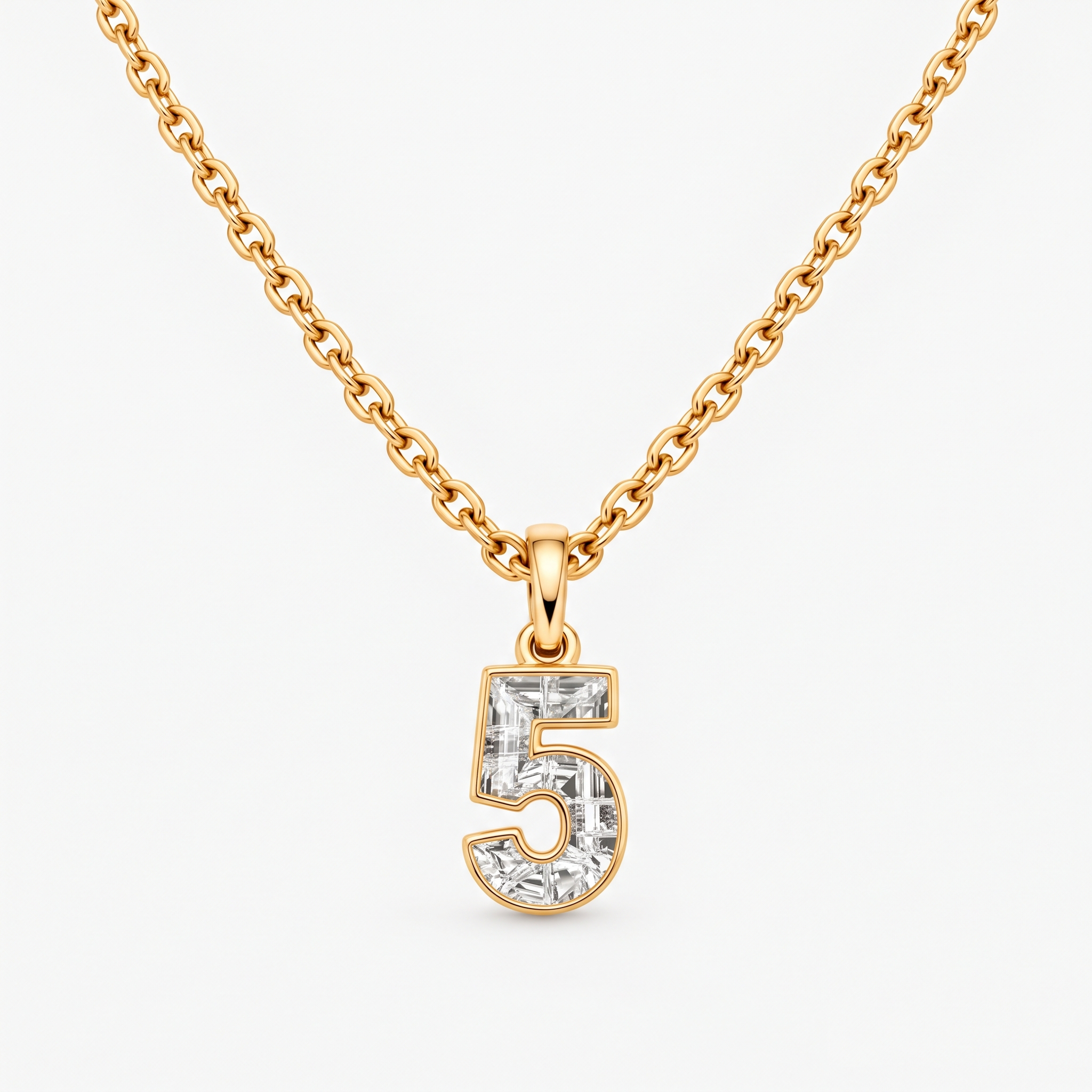 Lab Grown Diamond Number 5 Pendant Necklace in 14K Yellow Gold