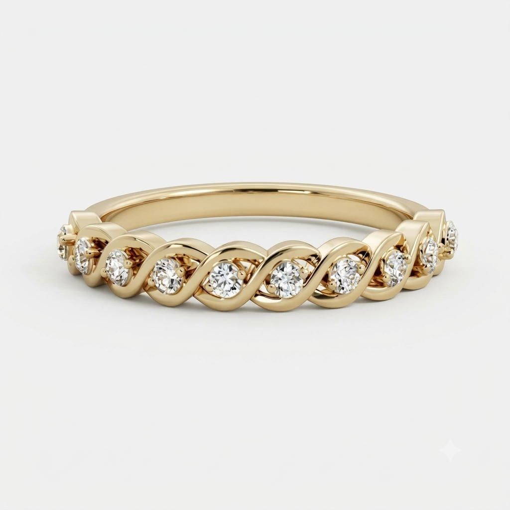 Lab Grown Diamond Round Brilliant Interlocking Infinity Vine Band Ring in 14K Yellow Gold