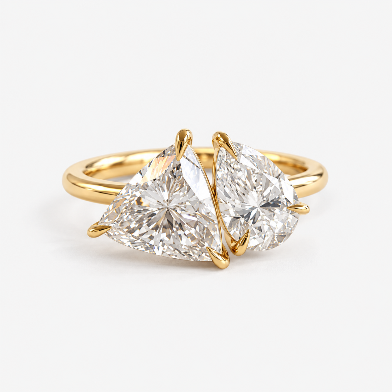Toi et Moi Trillion and Pear Cut Diamond Engagement Ring in 14K Yellow Gold