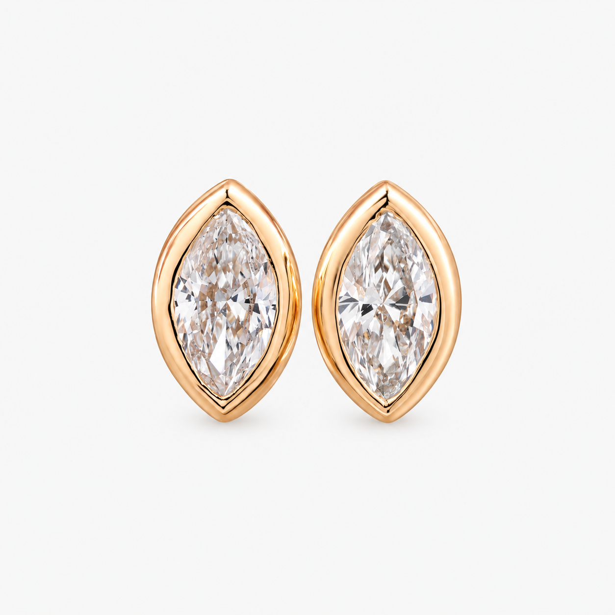 Lab Grown Diamond Marquise Brilliant Cut Full Bezel Stud Earrings IGI Certified in 14K Yellow Gold