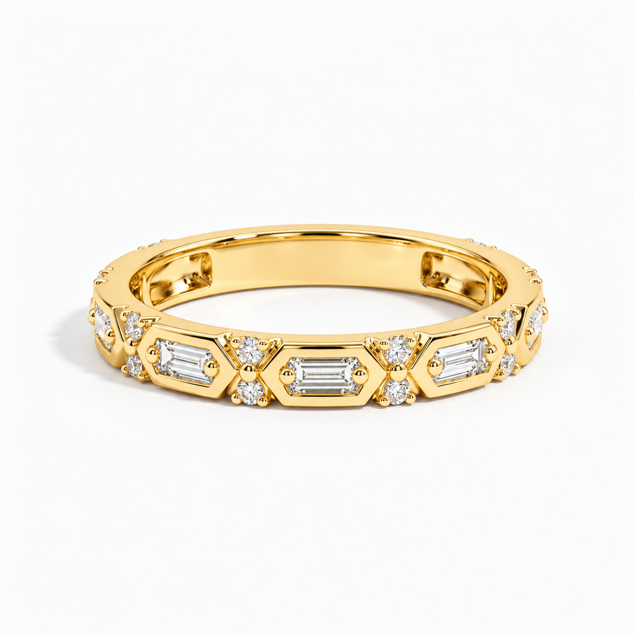 Lab Grown Diamond Geometric Hexagon Baguette Eternity Band Ring in White Gold