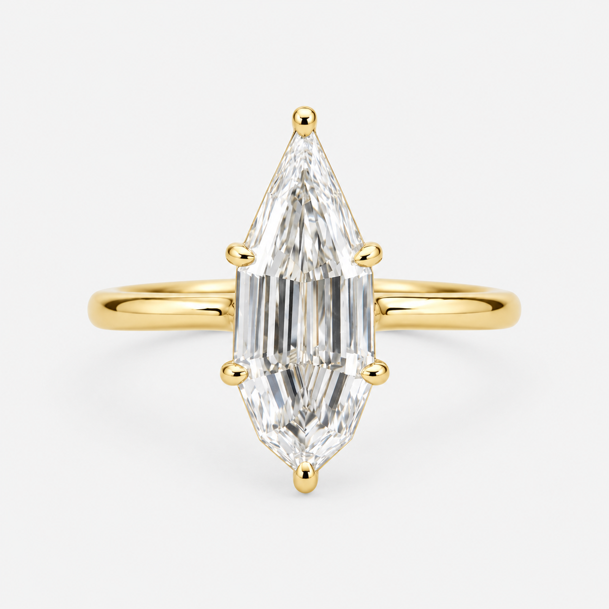 Lab Grown Diamond Step Cut Pear Solitaire Engagement Ring IGI Certified in 14K Yellow Gold