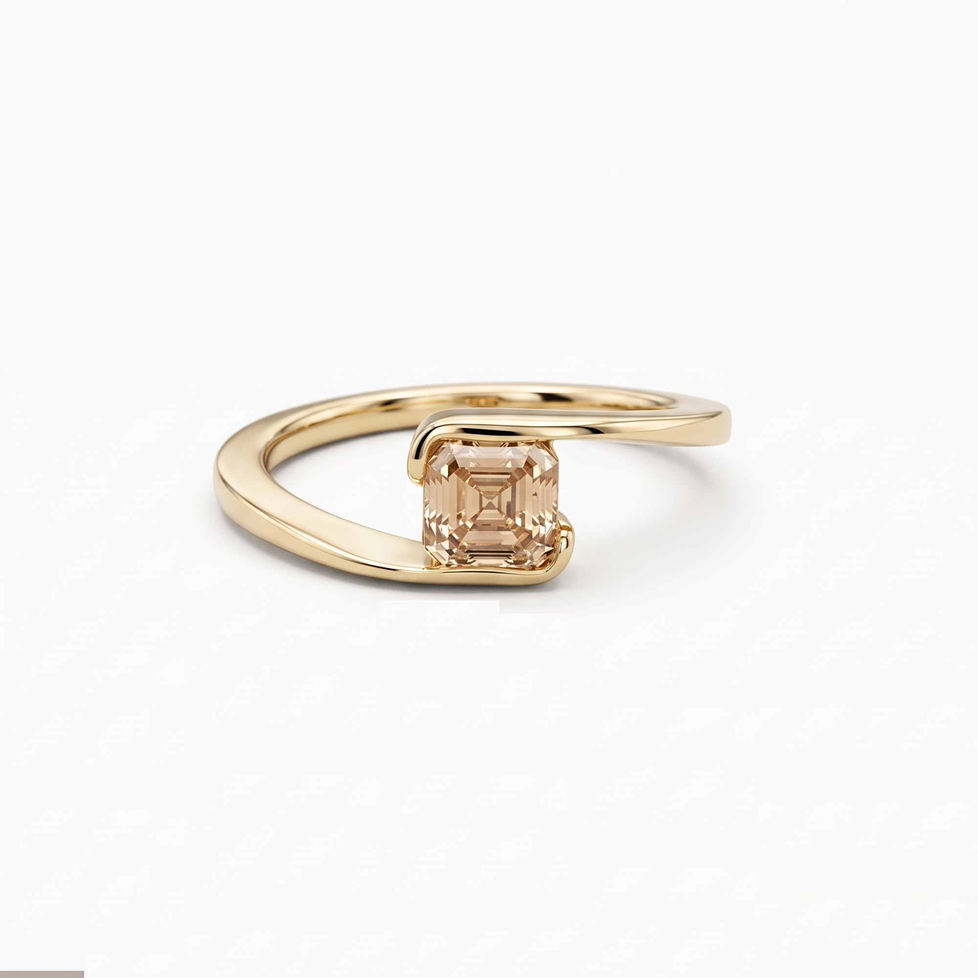 Lab Grown Diamond Asscher Cut Champagne Solitaire Engagement Ring with Sculptural Bypass Band IGI Certified in 14K Yellow Gold (Copy)