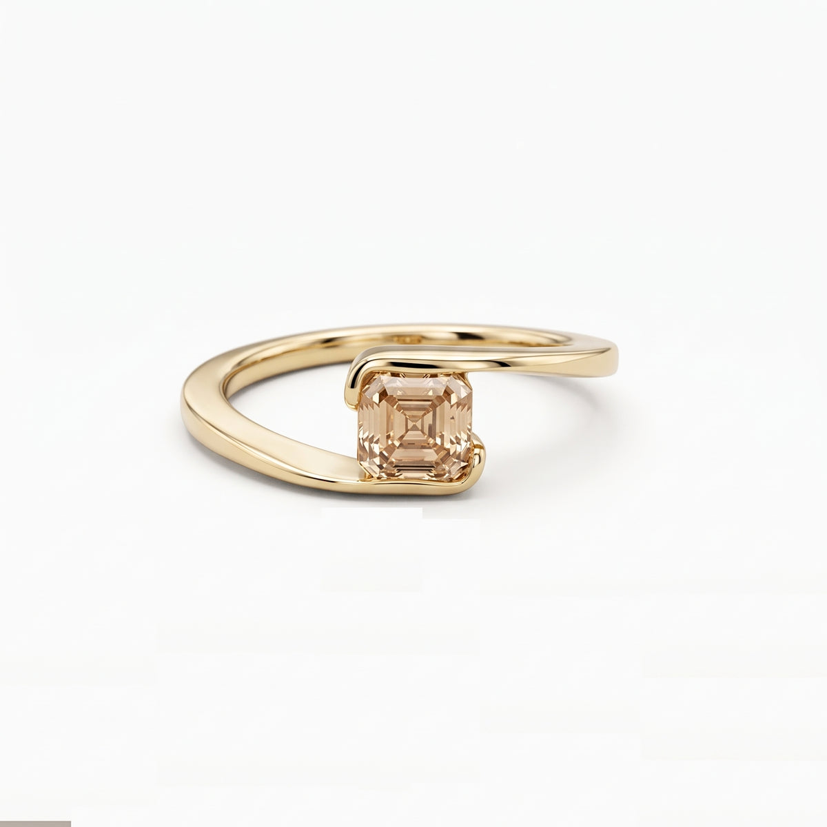 Lab Grown Diamond Asscher Cut Champagne Solitaire Engagement Ring with Sculptural Bypass Band IGI Certified in 14K Yellow Gold (Copy)