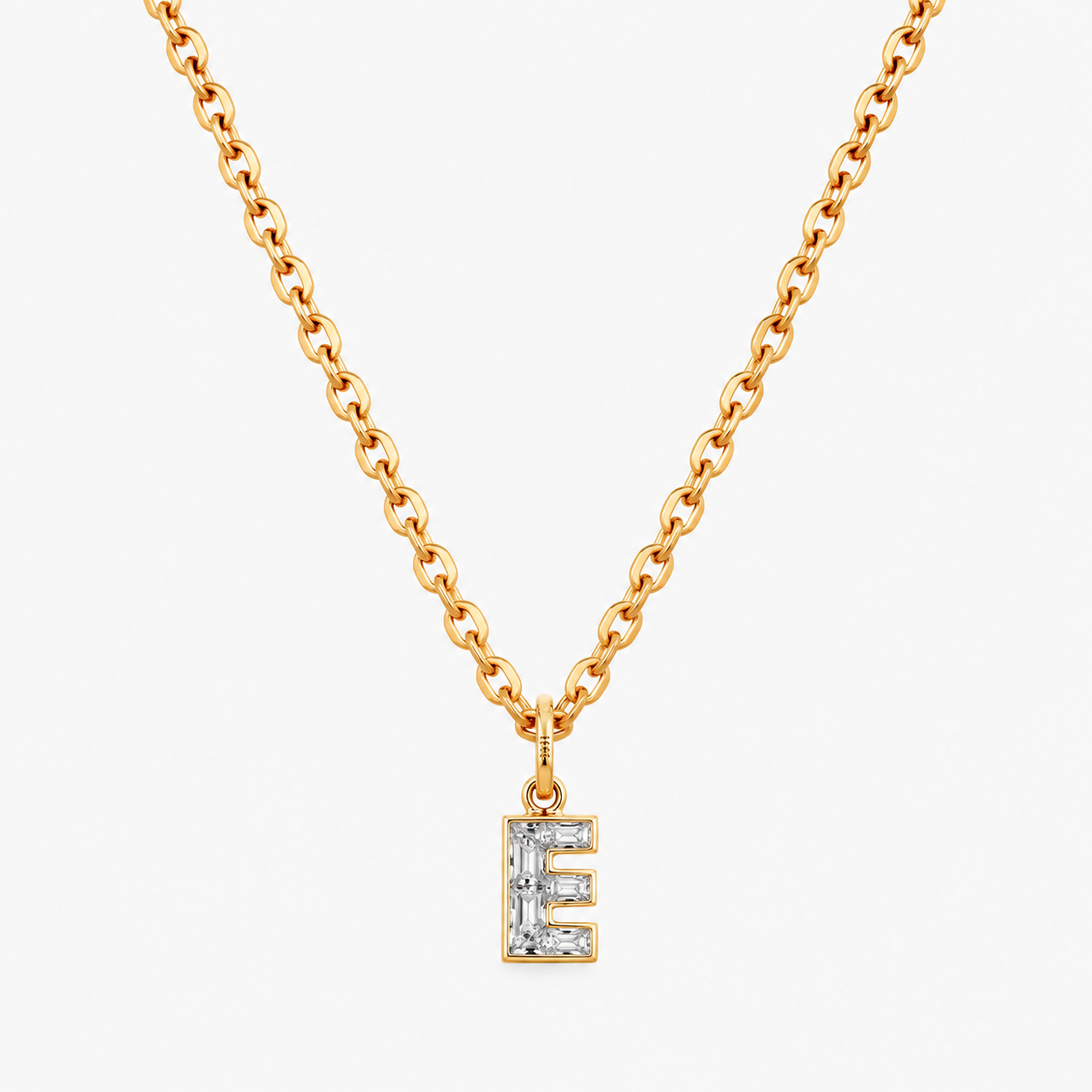 Lab Grown Diamond Alphabet E Cut Initial Pendant Necklace IGI Certified in 14K Yellow Gold