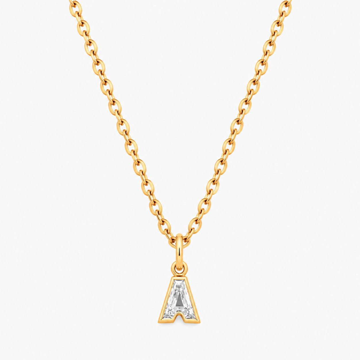 Lab Grown Diamond Alphabet A Cut Initial Pendant Necklace IGI Certified in 14K Yellow Gold