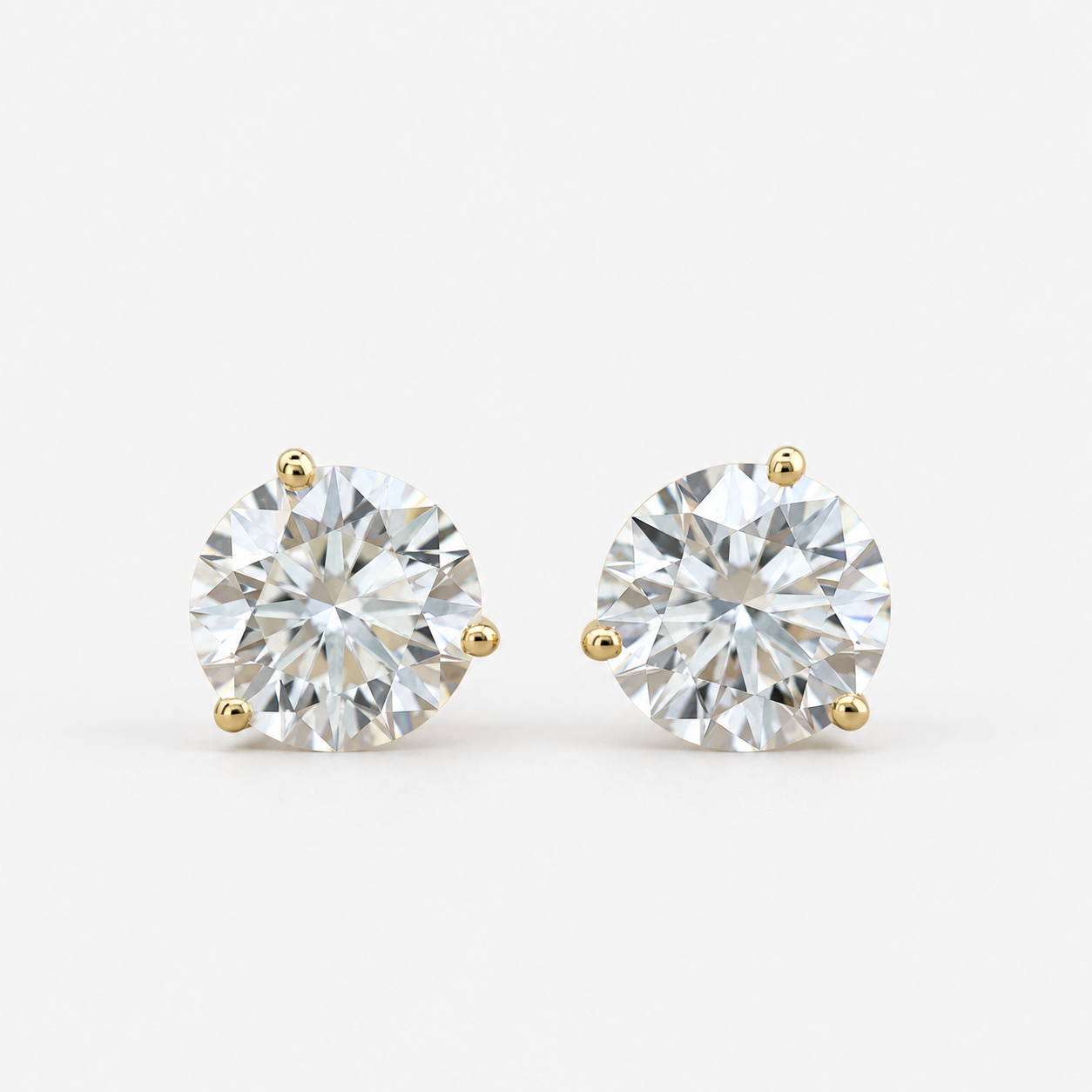 Lab Grown Diamond Round Brilliant Cut Three-Prong Martini Setting Stud Earrings IGI Certified in 14K Yellow Gold