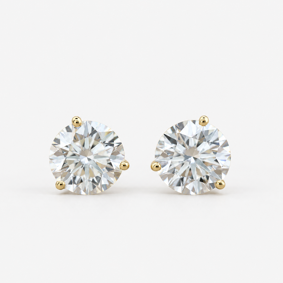 Lab Grown Diamond Round Brilliant Cut Three-Prong Martini Setting Stud Earrings IGI Certified in 14K Yellow Gold