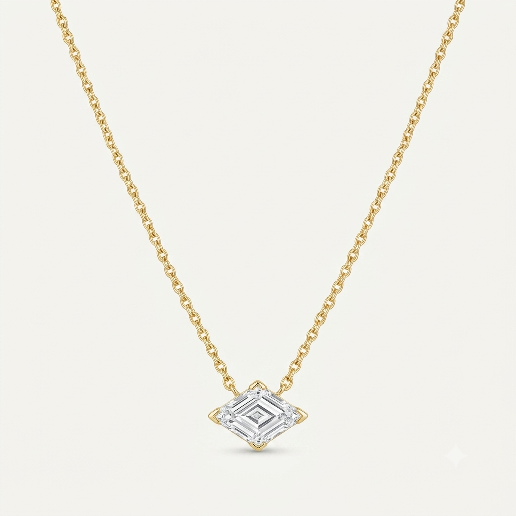 Lab Grown Diamond Lozenge Cut Bezel Solitaire Necklace IGI Certified in 14K Yellow Gold