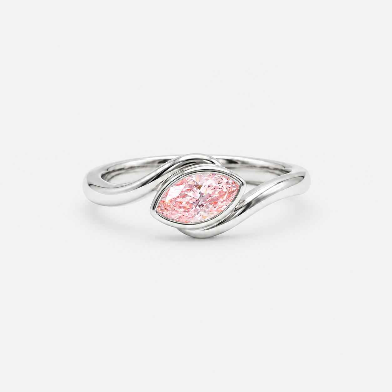 Lab Grown Diamond Fancy Pink Marquise Cut East-West Bypass Bezel Engagement Ring IGI Certified in 14K Yellow Gold