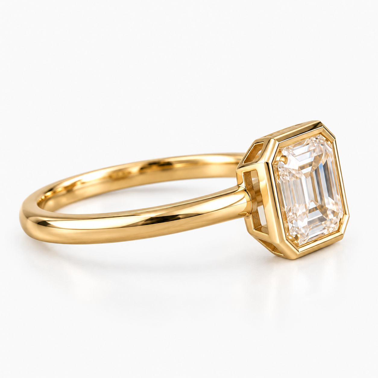 Asscher Cut Lab Grown Diamond Bezel Engagement Ring in 14K Yellow Gold