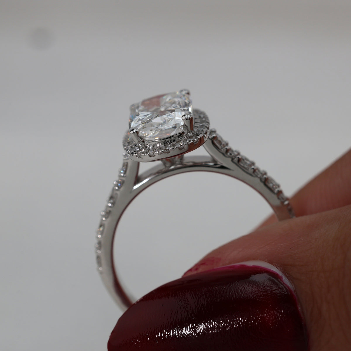 Lab Grown Diamond Cushion Cut Diamond Halo Engagement Ring in 14K White Gold