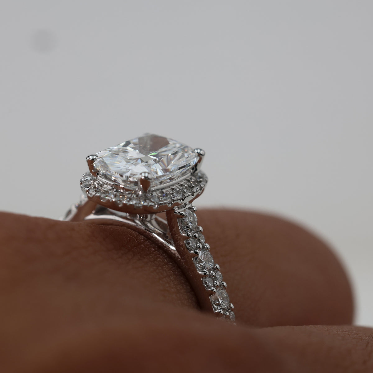 Lab Grown Diamond Cushion Cut Diamond Halo Engagement Ring in 14K White Gold