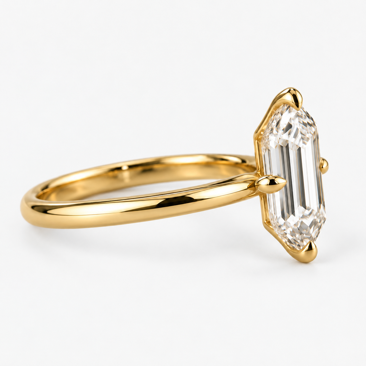 Lab Grown Diamond Elongated Hexagon Cut Solitaire Engagement Ring in 14K Yellow Gold