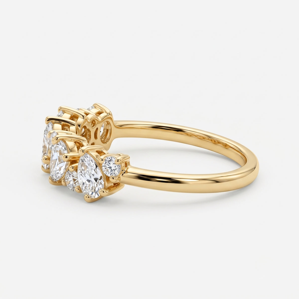 Lab Grown Diamond Pear & Round Cut Multi-Stone Cluster Engagement Band  IGI Certified in 14K Yellow Gold