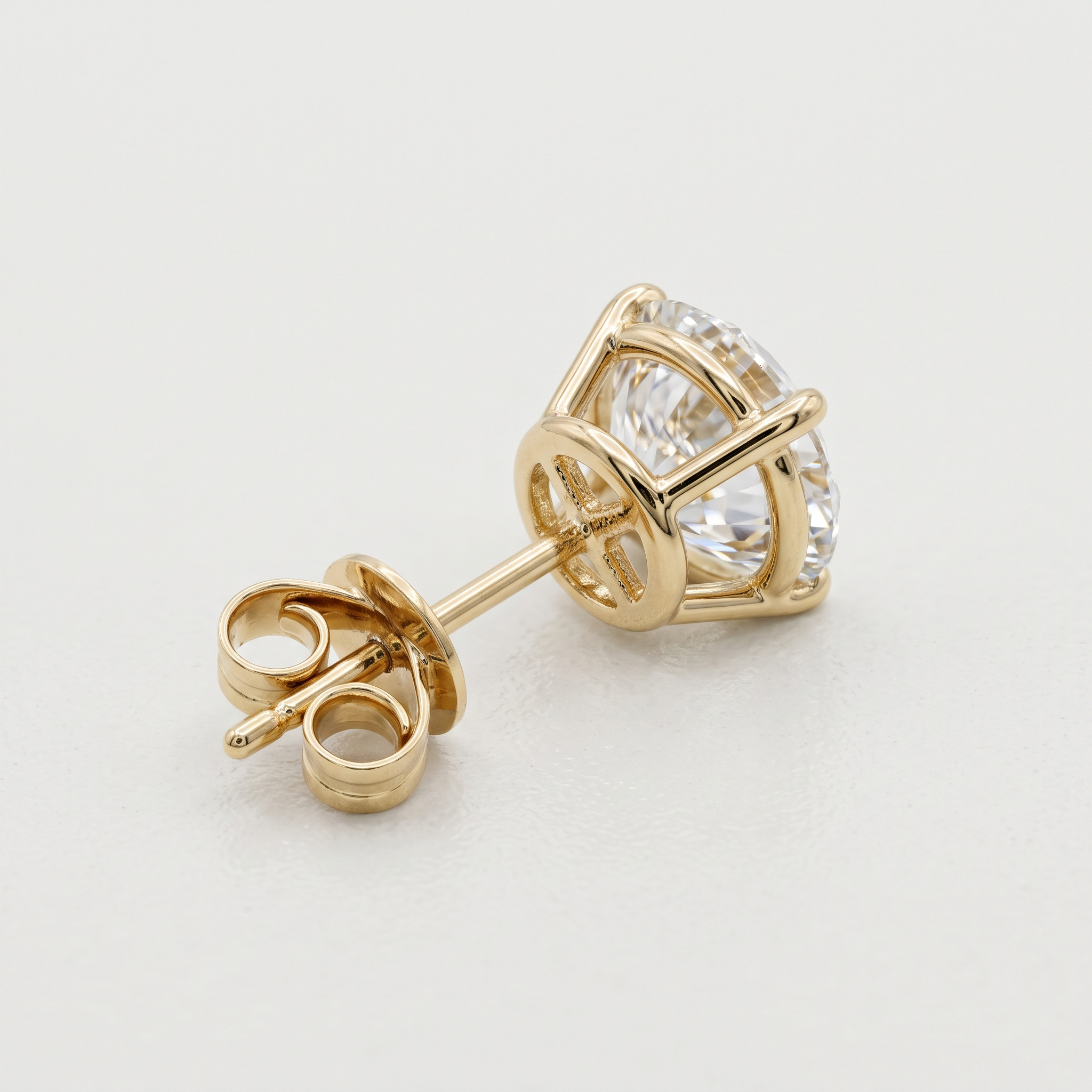 Lab Grown Round Brilliant Cut Diamond Solitaire Stud Earrings with Four-Prong Setting in 14K Yellow Gold