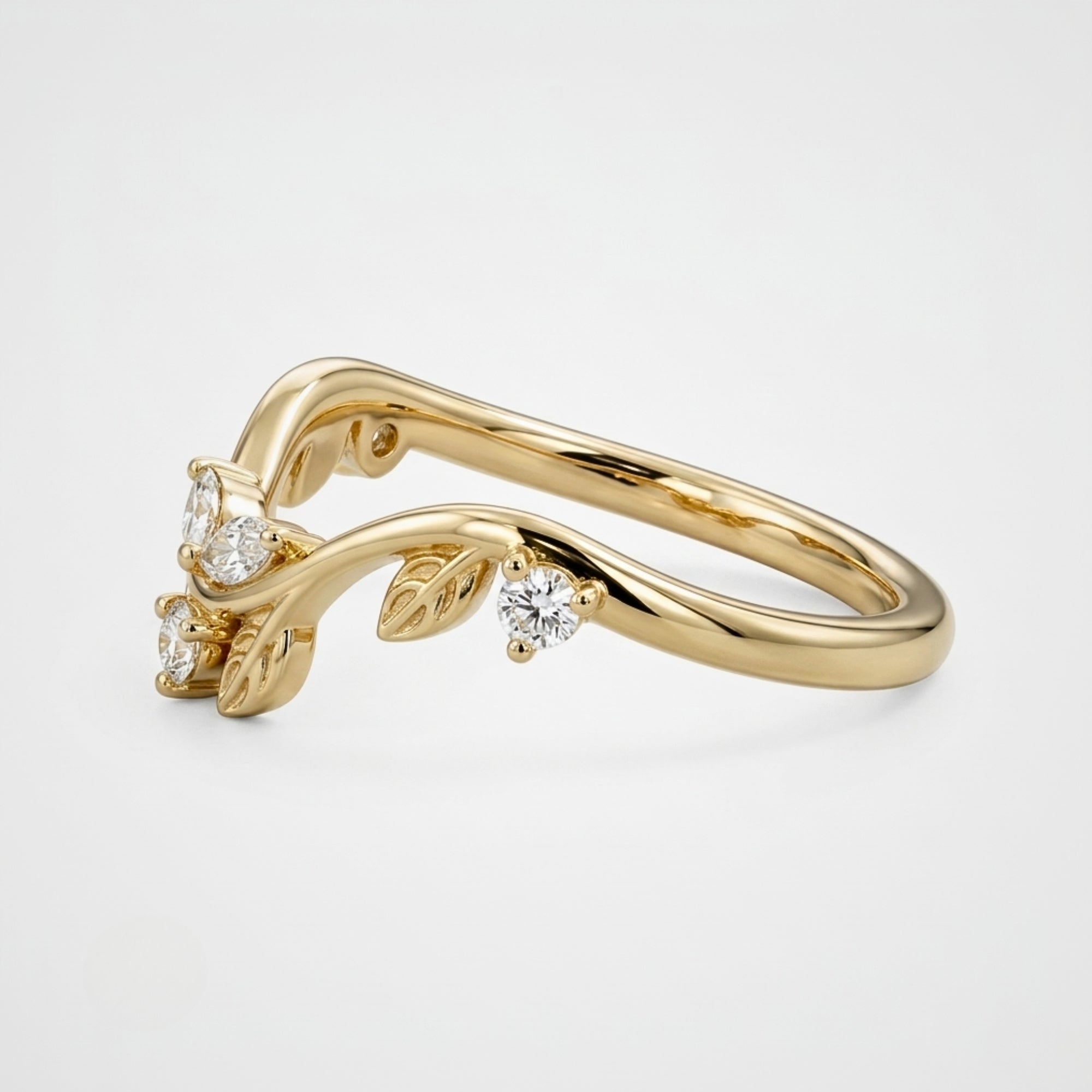 Lab Grown Diamond   Marquise & Round Diamond Nature-Inspired Vine V Band Ring in 14K Yellow Gold