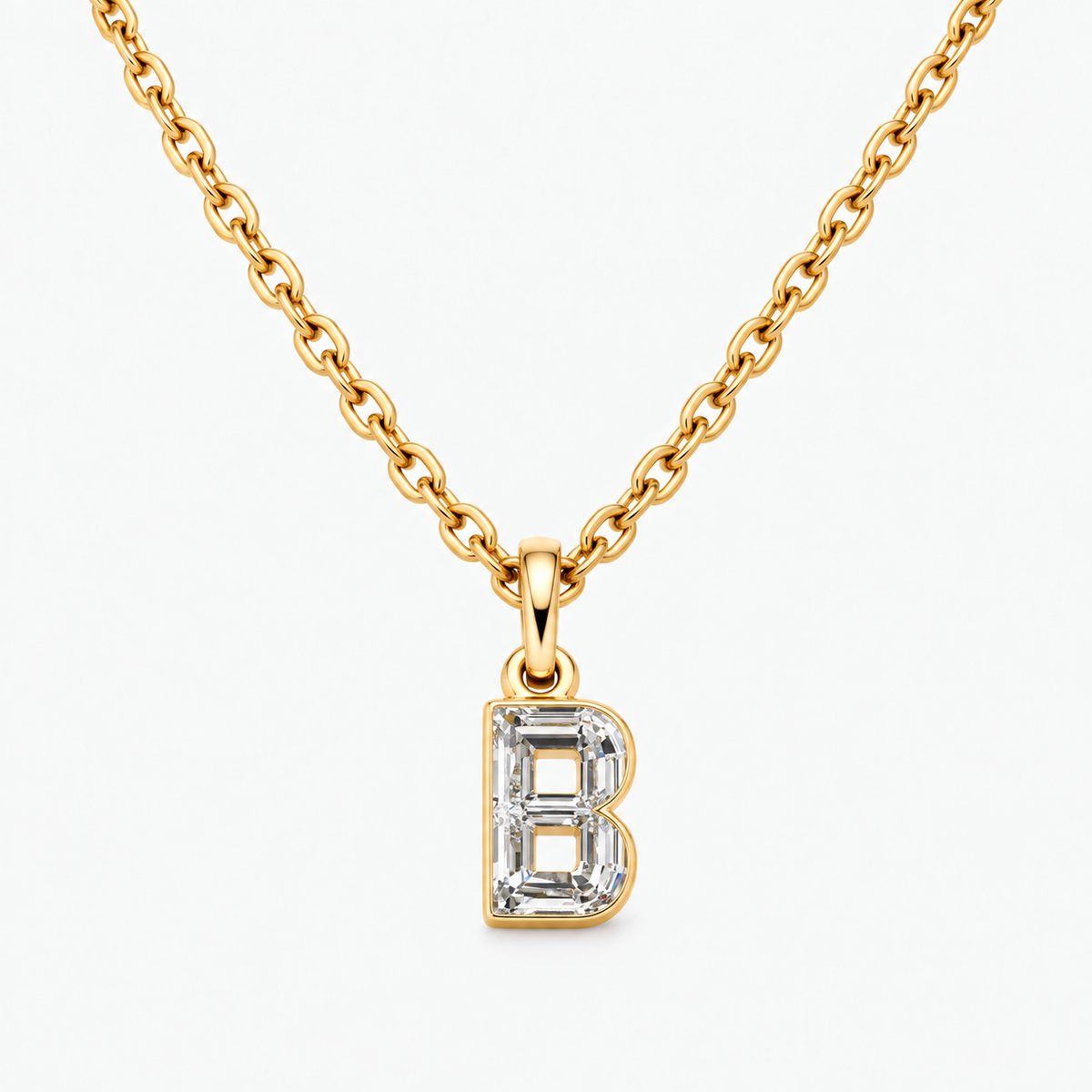 Lab Grown Diamond Alphabet B Cut Initial Pendant Necklace IGI Certified in 14K Yellow Gold