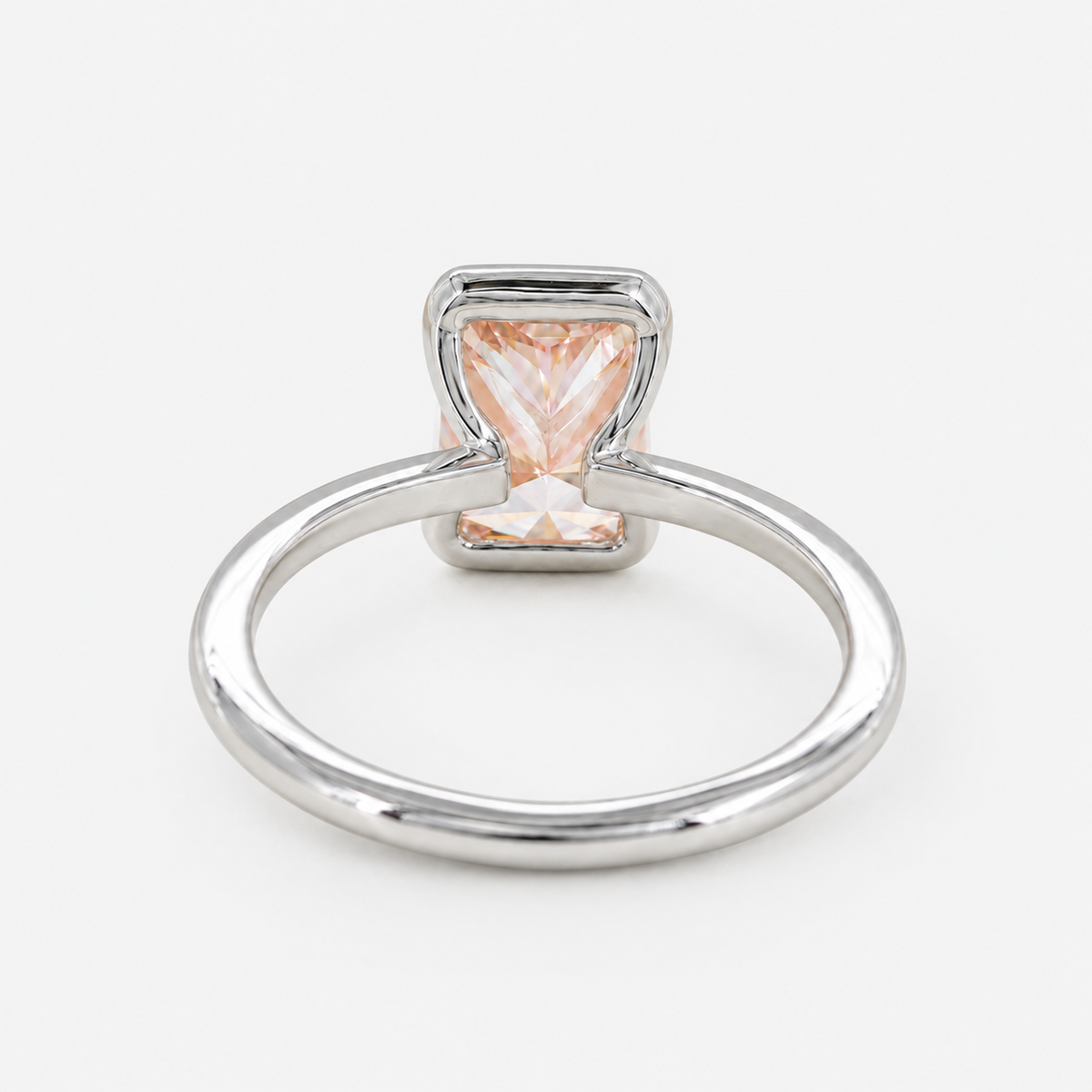 Lab Grown Diamond Fancy Pinkish Peach Radiant Cut Half Bezel Floating Frame Solitaire Engagement Ring IGI Certified in 14K Yellow Gold