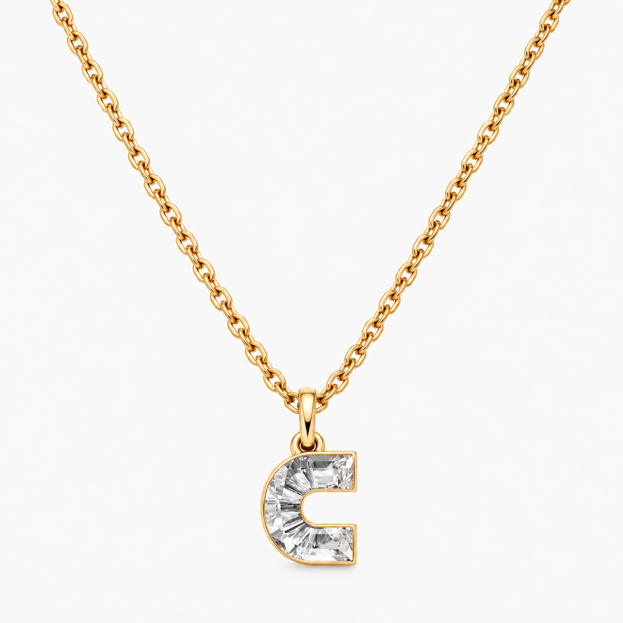 Lab Grown Diamond Alphabet C Cut Initial Pendant Necklace IGI Certified in 14K Yellow Gold