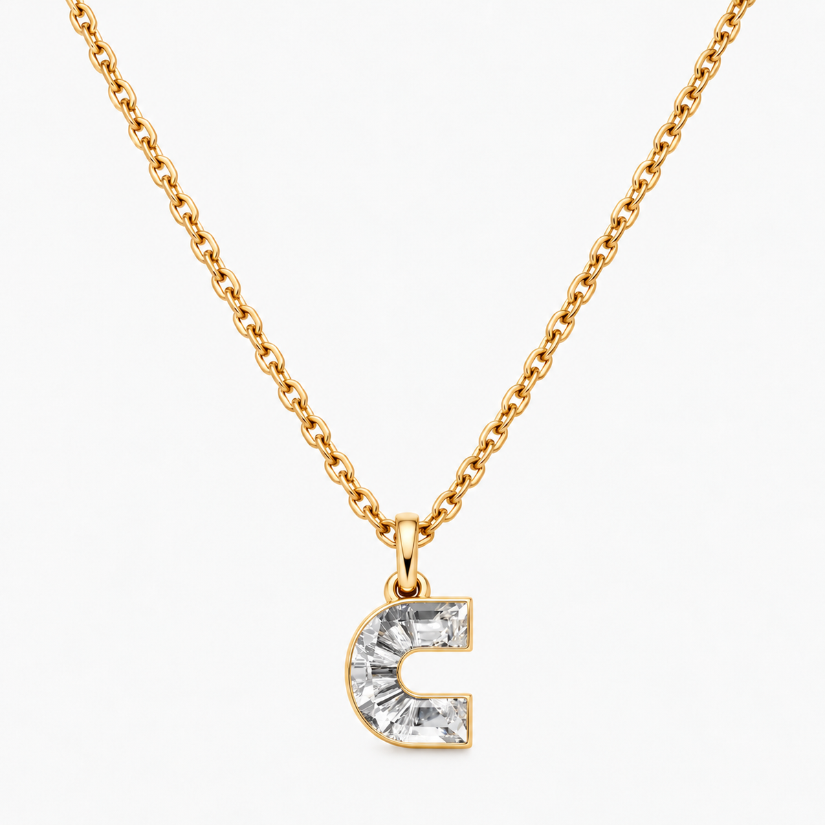 Lab Grown Diamond Alphabet C Cut Initial Pendant Necklace IGI Certified in 14K Yellow Gold
