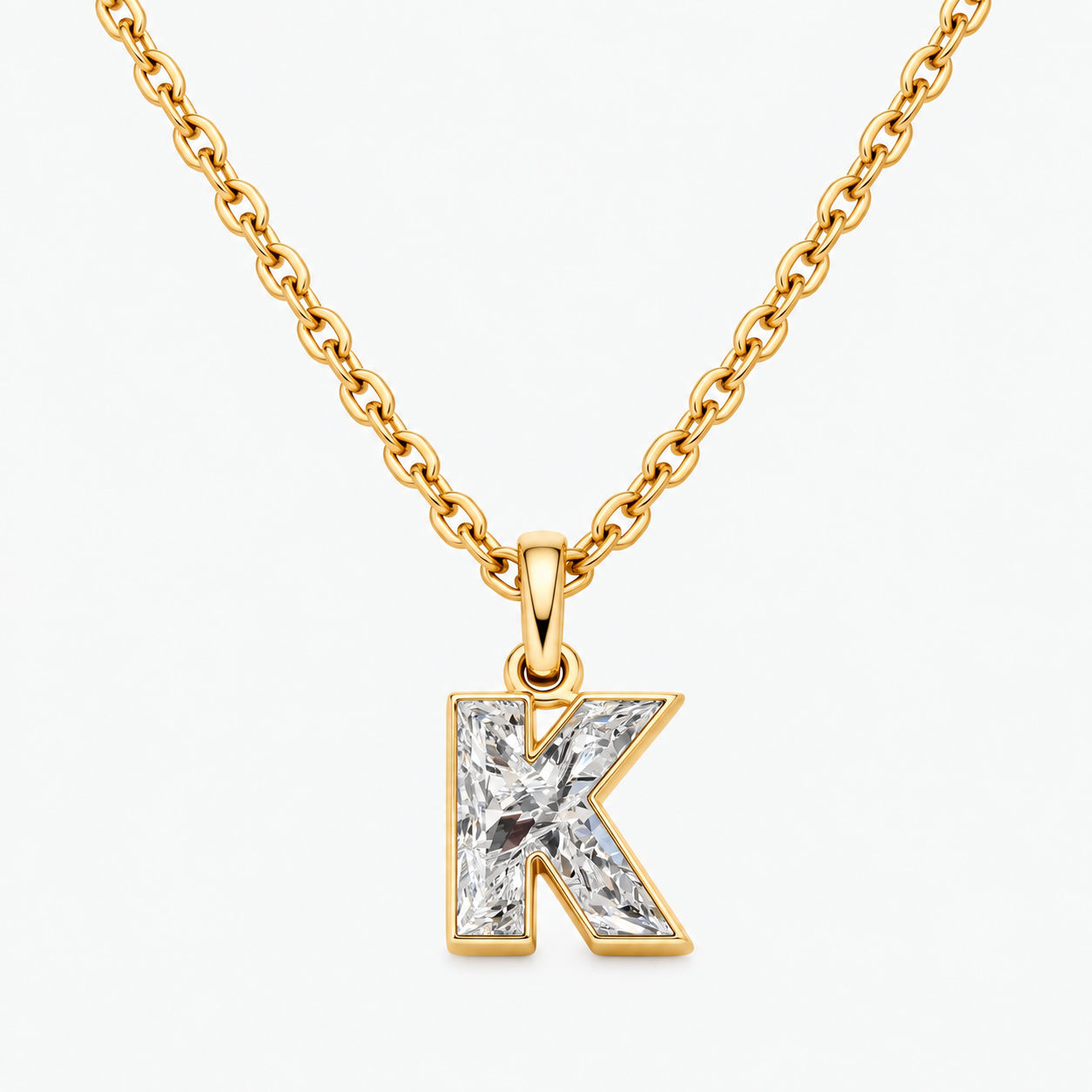 Lab Grown Diamond Alphabet K Cut Initial Pendant Necklace IGI Certified in 14K Yellow Gold