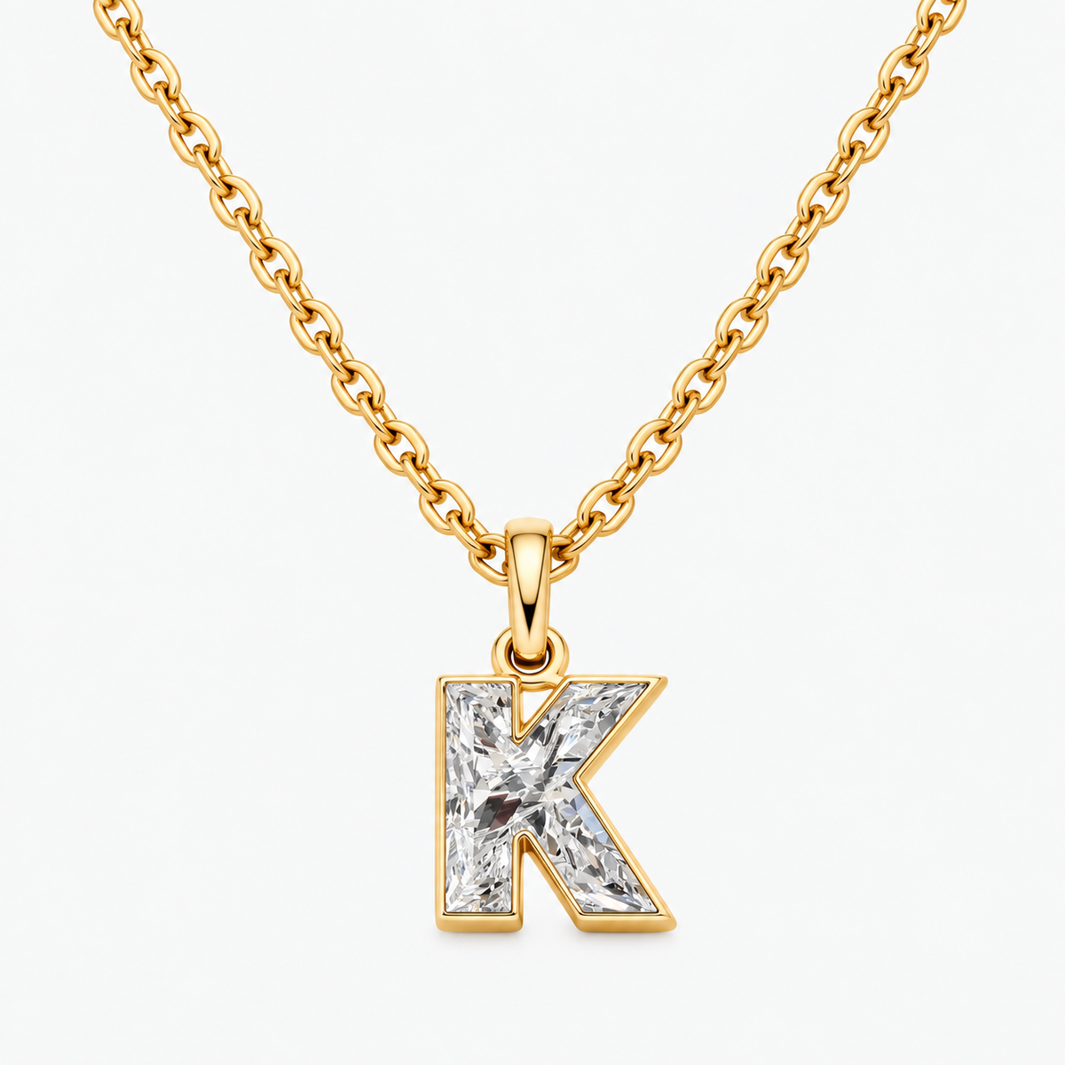 Lab Grown Diamond Alphabet K Cut Initial Pendant Necklace IGI Certified in 14K Yellow Gold