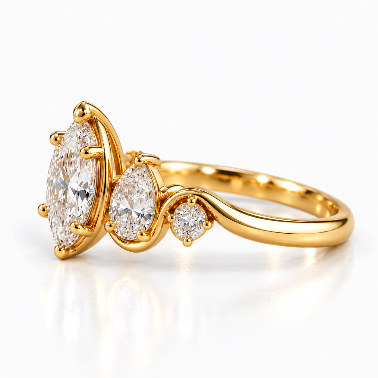 Marquise Cut Lab Grown Diamond Five Stone Engagement Ring in 14K Yellow Gold