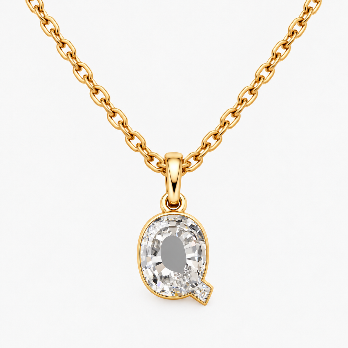 Lab Grown Diamond Alphabet Q Cut Initial Pendant Necklace IGI Certified in 14K Yellow Gold