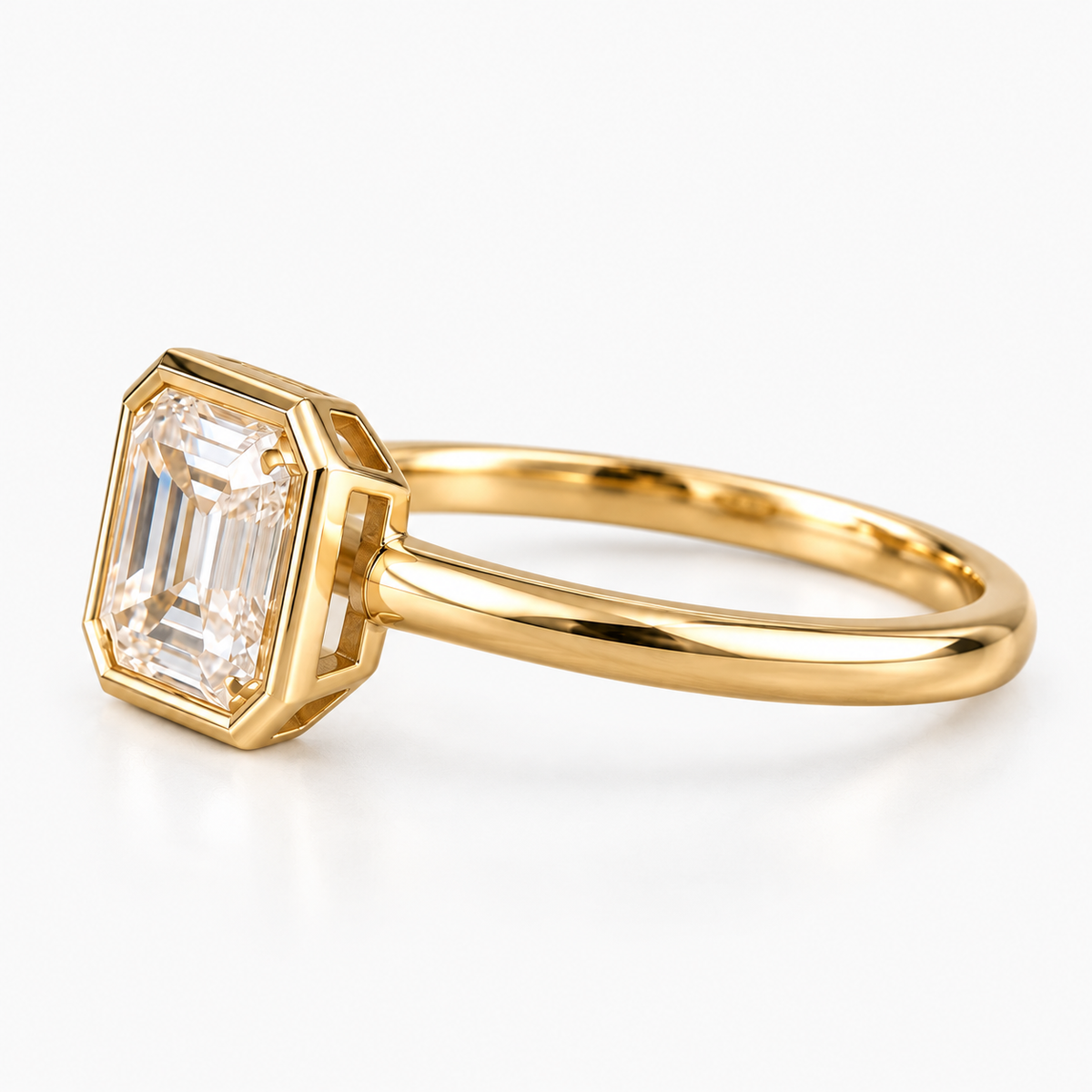 Asscher Cut Lab Grown Diamond Bezel Engagement Ring in 14K Yellow Gold