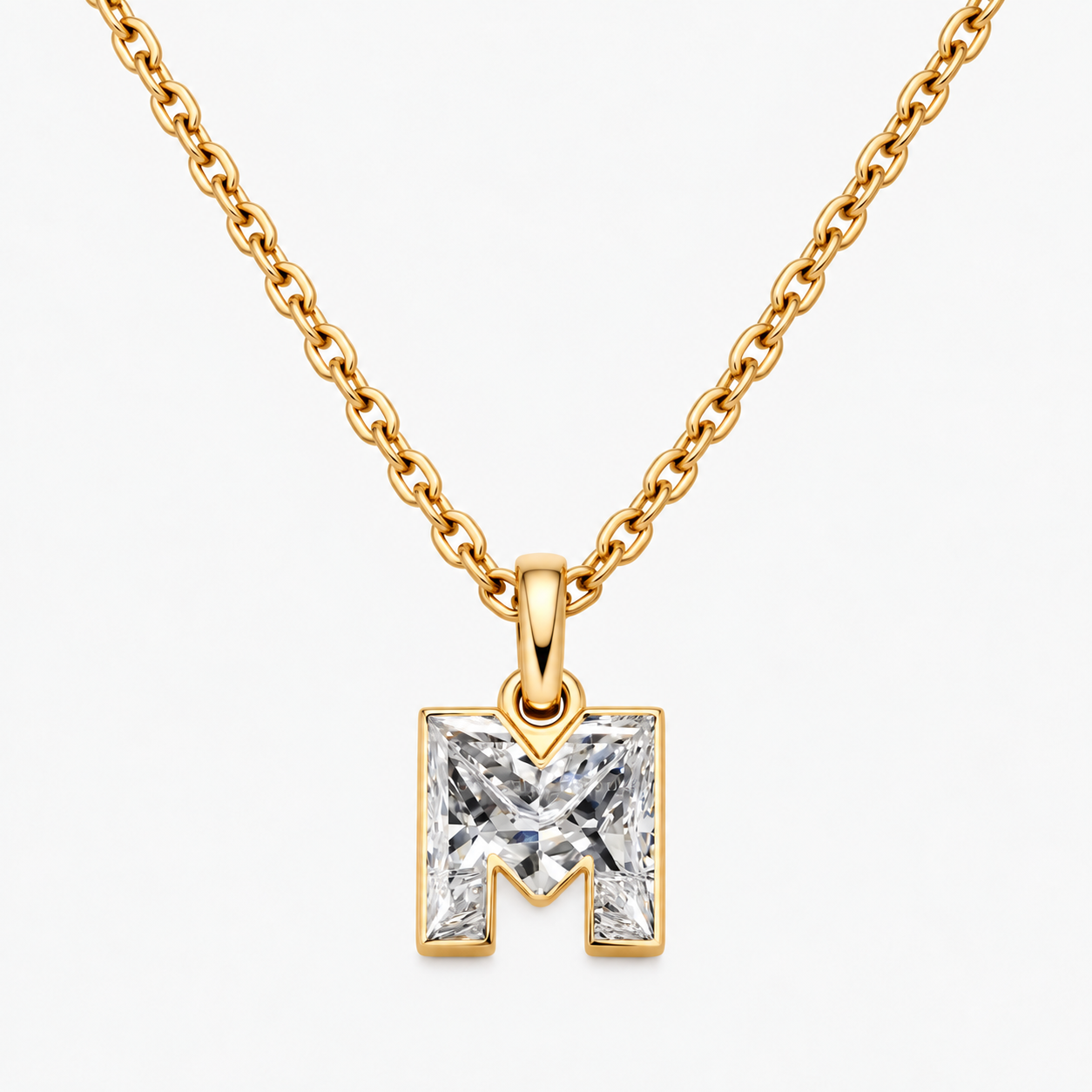 Lab Grown Diamond Alphabet M Cut Initial Pendant Necklace IGI Certified in 14K Yellow Gold