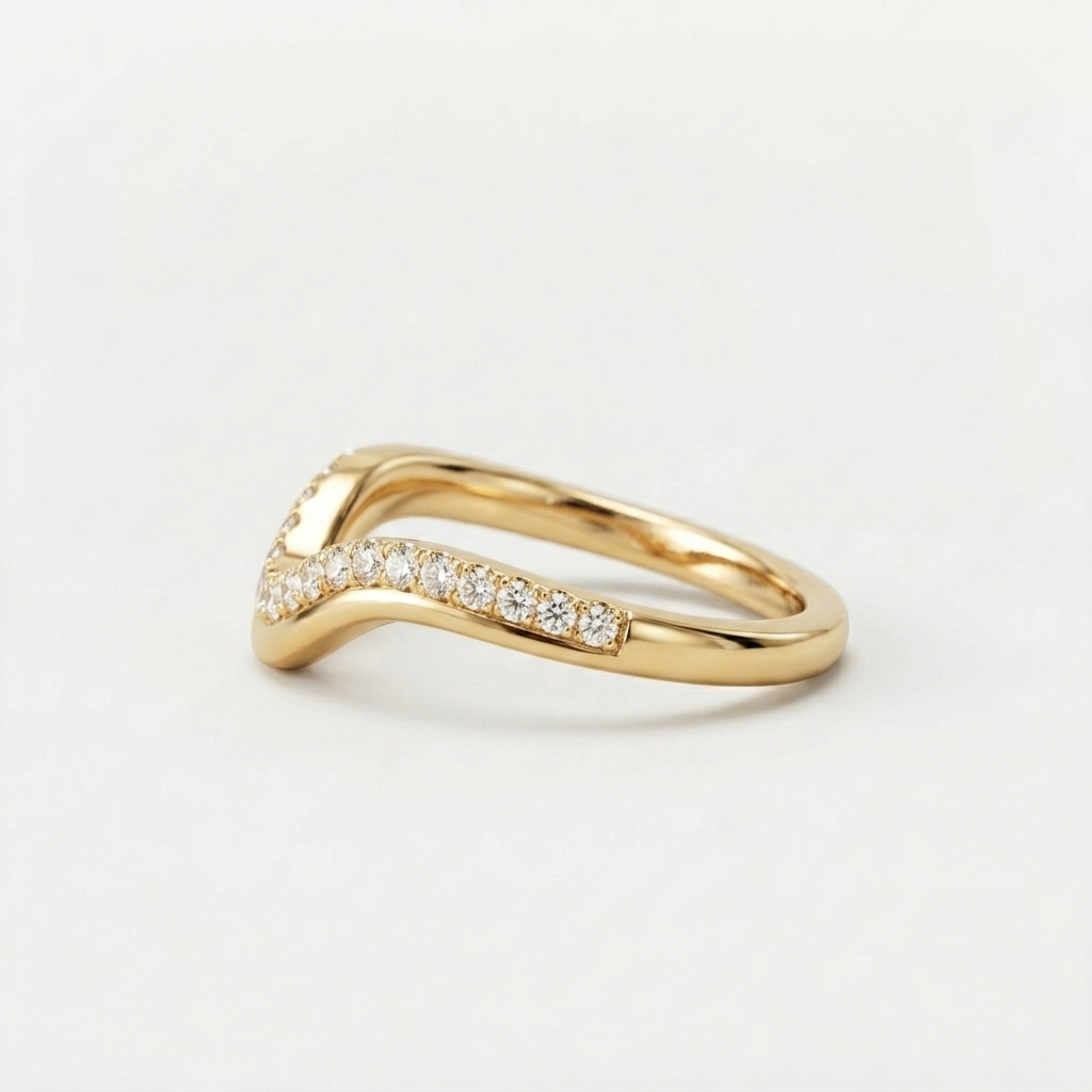 Lab Grown Diamond Round Brilliant Pave Chevron V Band Ring in 14K Yellow Gold