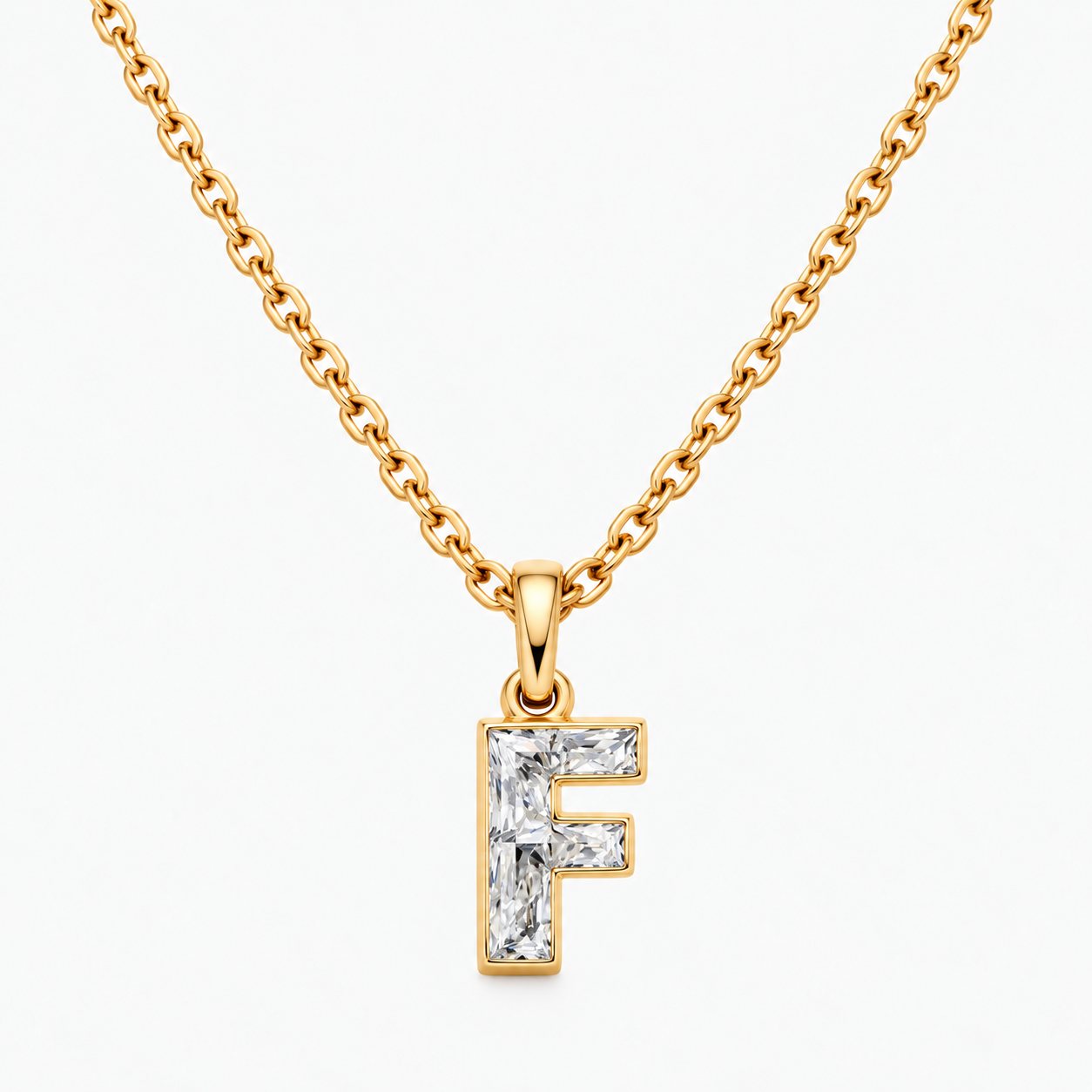 Lab Grown Diamond Alphabet F Cut Initial Pendant Necklace IGI Certified in 14K Yellow Gold