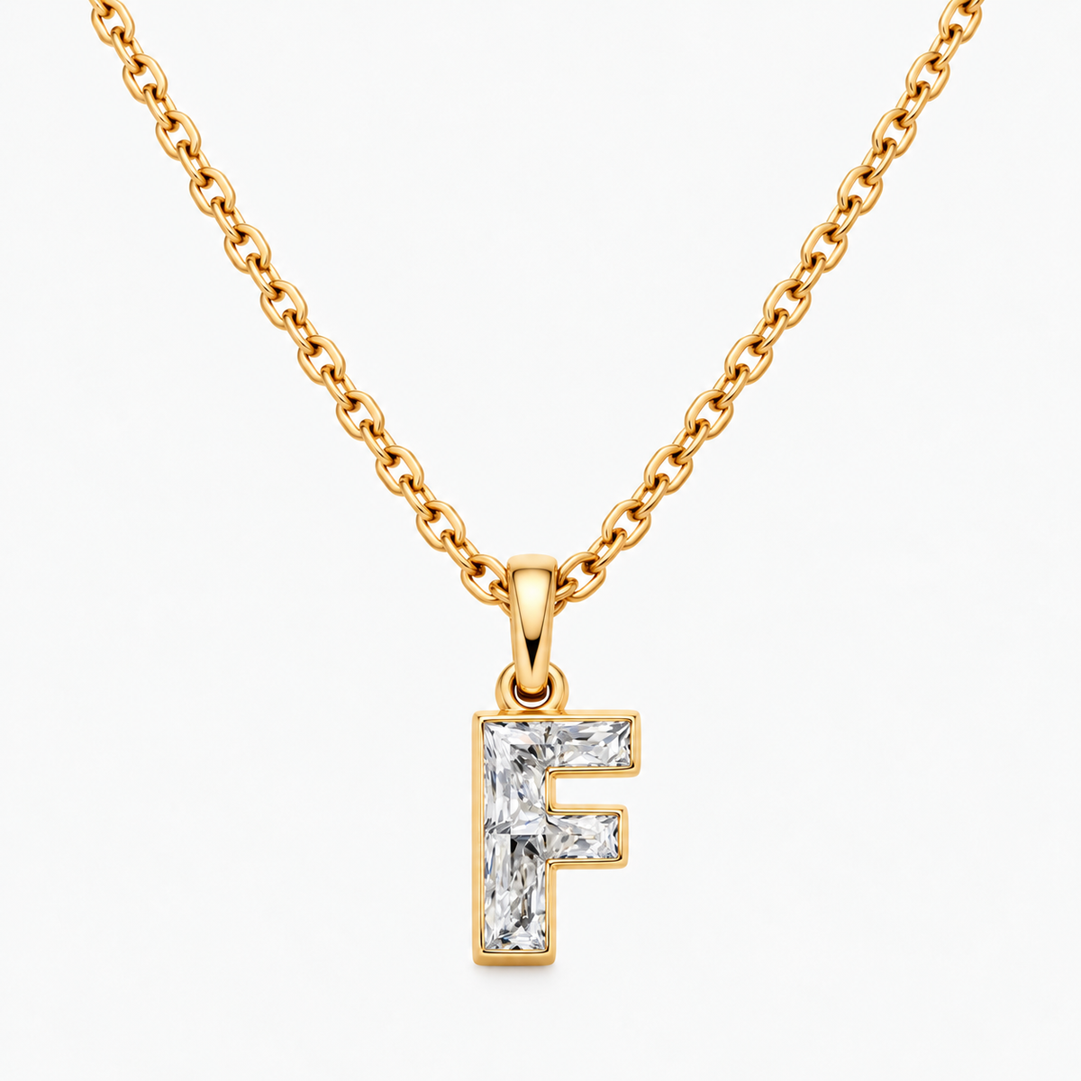 Lab Grown Diamond Alphabet F Cut Initial Pendant Necklace IGI Certified in 14K Yellow Gold