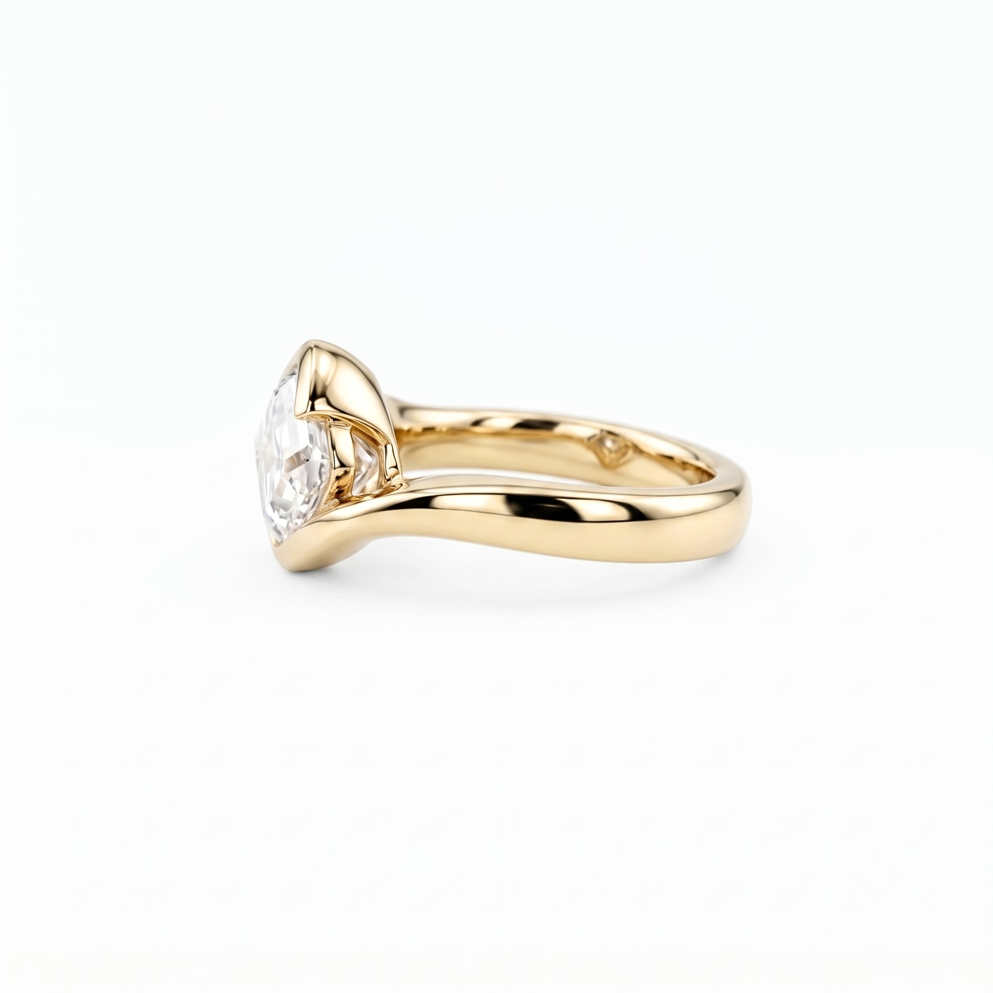 Lab Grown Diamond Asscher Square Step Cut Curved Bypass Bezel Engagement Ring with Curved Pavé Band Set IGI Certified in 14K Yellow Gold