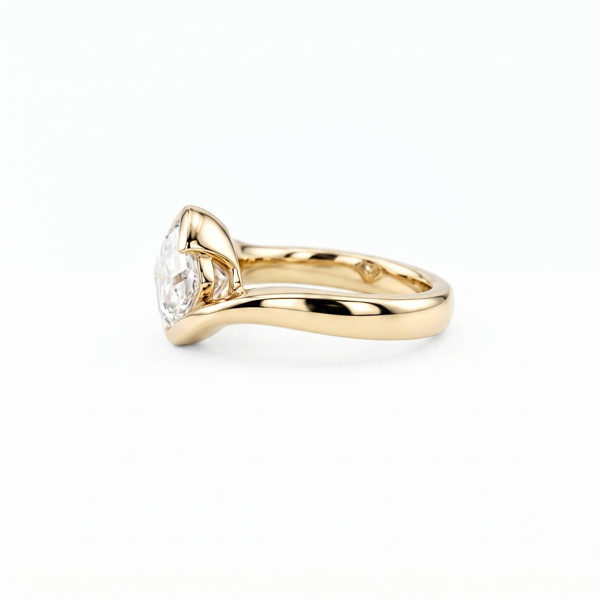 Lab Grown Diamond Asscher Square Step Cut Curved Bypass Bezel Engagement Ring with Curved Pavé Band Set IGI Certified in 14K Yellow Gold