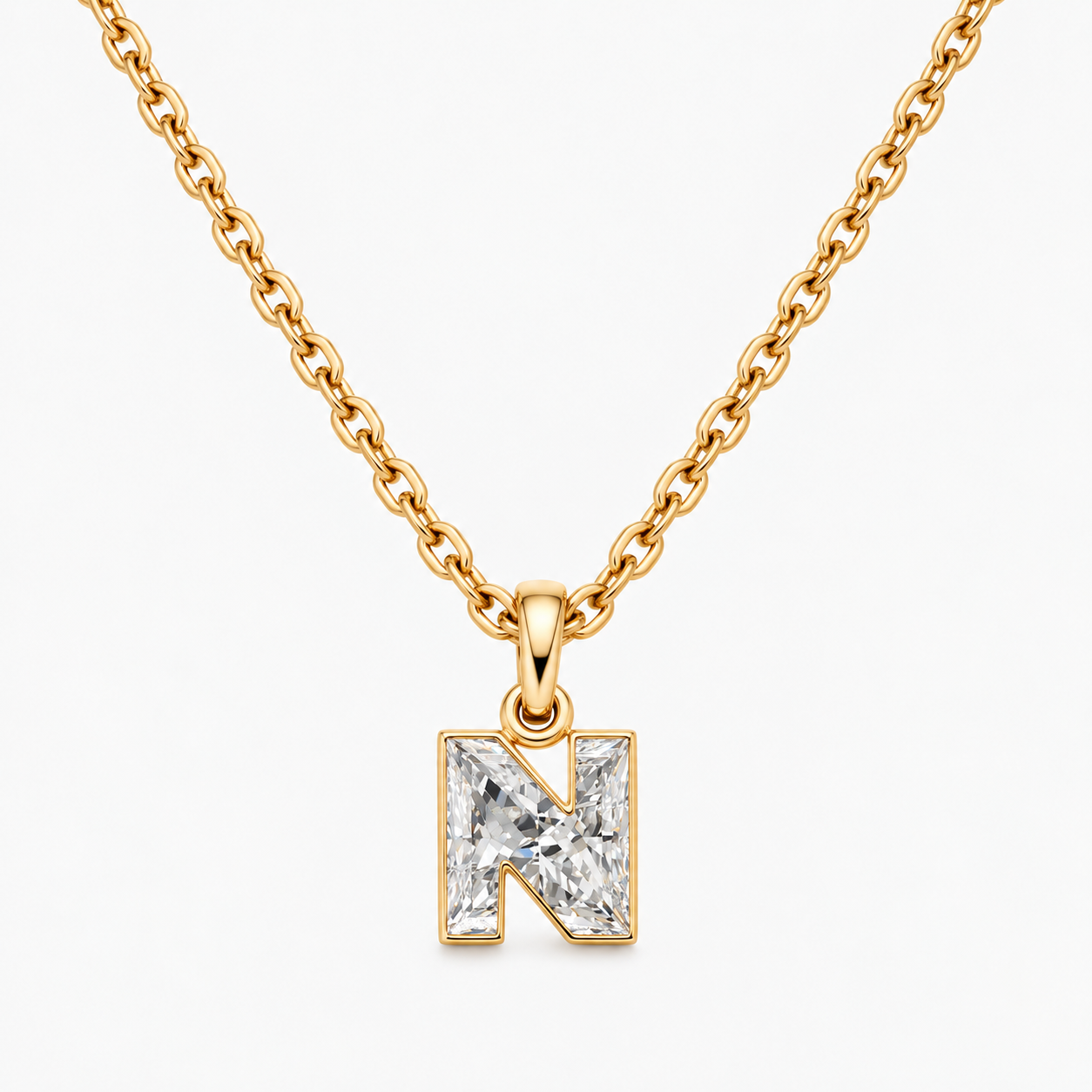 Lab Grown Diamond Alphabet N Cut Initial Pendant Necklace IGI Certified in 14K Yellow Gold