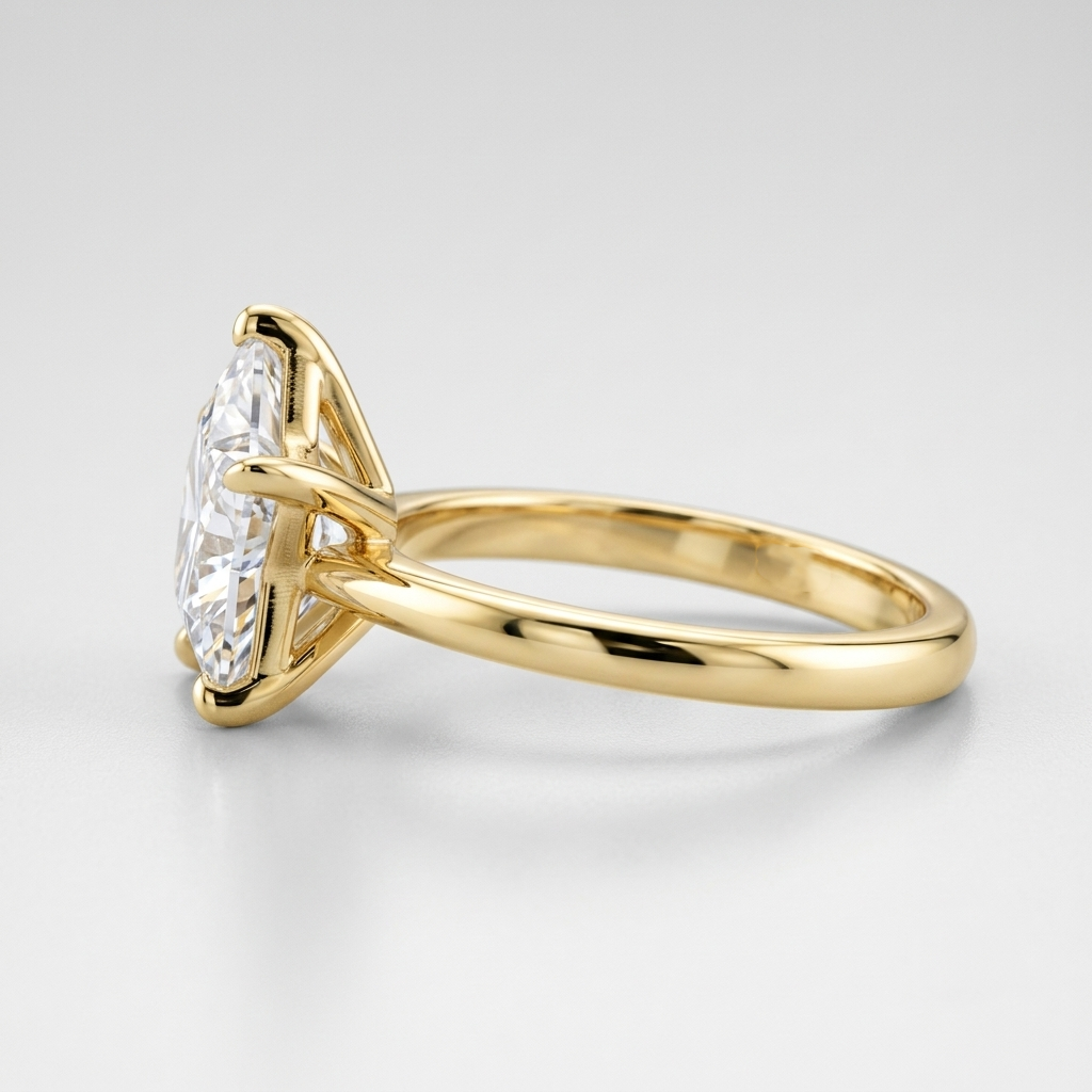 Lab Grown Diamond Star Cut Solitaire Engagement Ring IGI Certified in 14K Yellow Gold