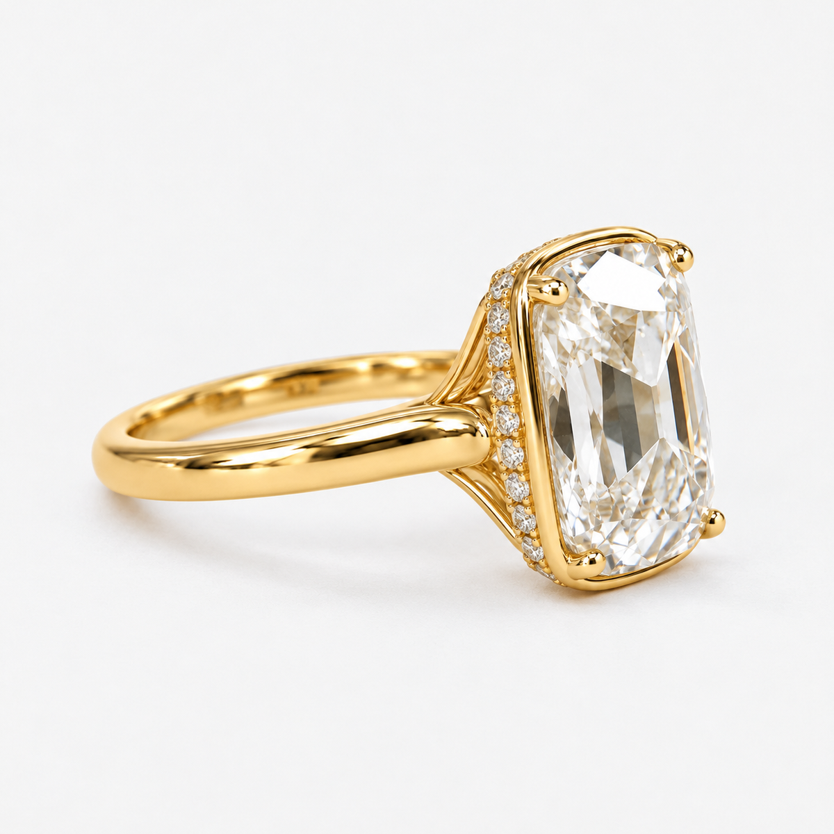 Old Mine Cushion Cut Diamond Bezel Engagement Ring in 14K Yellow Gold